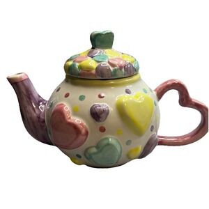 Vintage Bella Casa Teapot By Ganz With Pastel Hearts